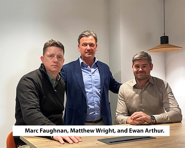 Blackmoon Lighting Ltd, Midlothian new management team Marc Faughnan, Matthew Wright, and Ewan Arthur.