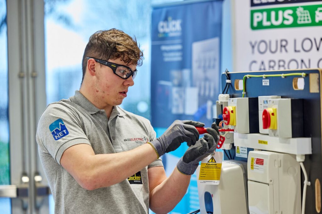 Danny McBean Electrical Apprentice, working on a solar PV exercise at the SkillELECTRIC final