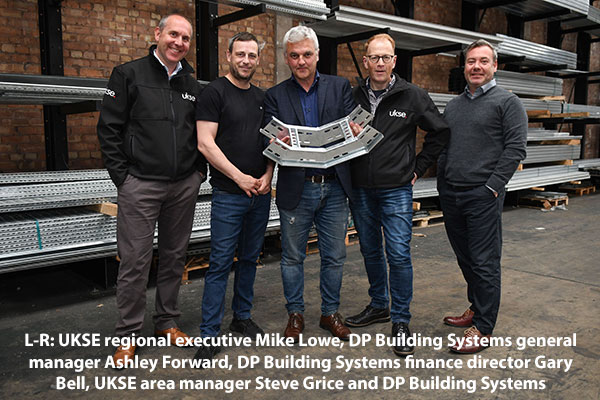 L-R: UKSE regional executive Mike Lowe, DP Building Systems general manager Ashley Forward, DP Building Systems cable management specialists, finance director Gary Bell, UKSE area manager Steve Grice and DP Building Systems commercial director Rob White.