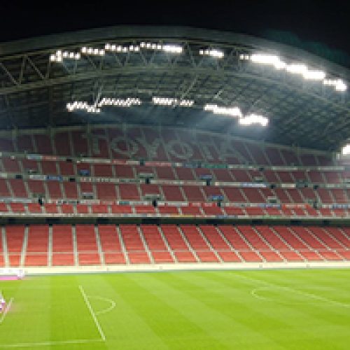 Toyota Stadium first to install LED lighting using robotics